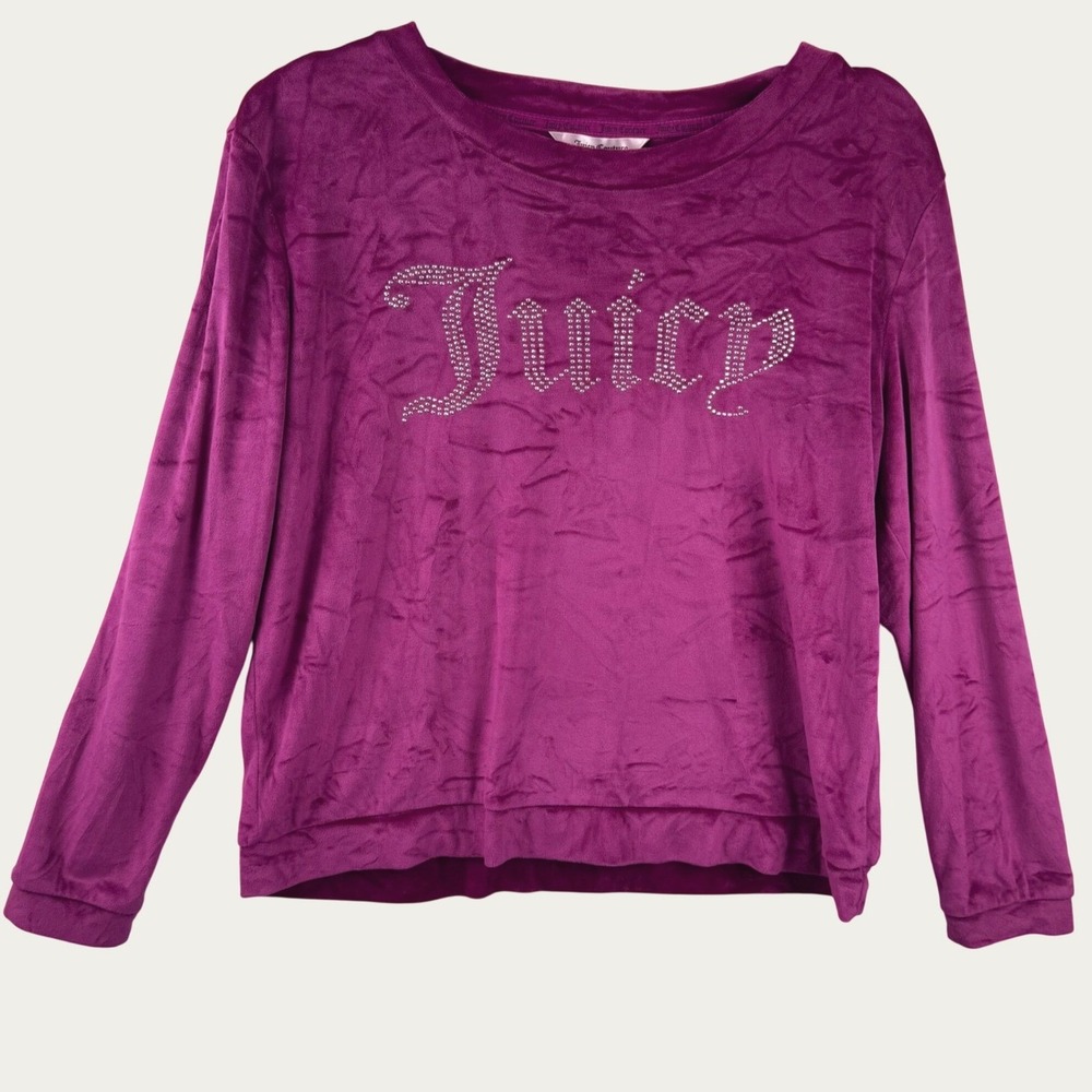 Juicy Couture Sleepwear Top Women M Magenta Velour Logo Loungewear Y2K Cozy